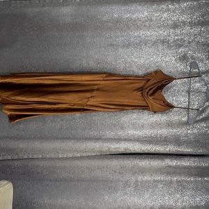 Copper Cowell neck spaghetti strap silk midi dress